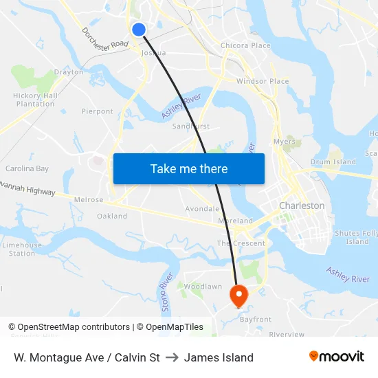 W. Montague Ave / Calvin St to James Island map