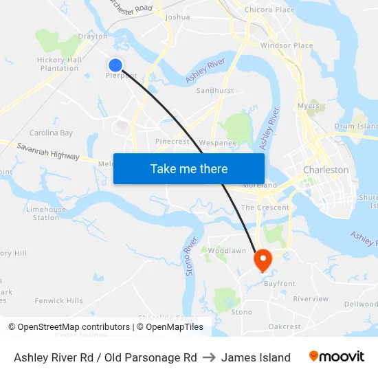 Ashley River Rd / Old Parsonage Rd to James Island map