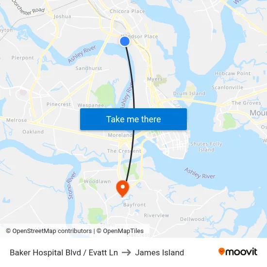 Baker Hospital Blvd / Evatt Ln to James Island map