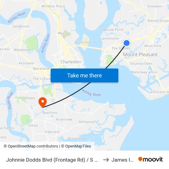 Johnnie Dodds Blvd (Frontage Rd) / S Shelmore Blvd to James Island map