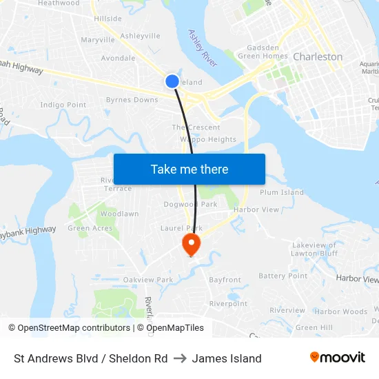 St Andrews Blvd / Sheldon Rd to James Island map