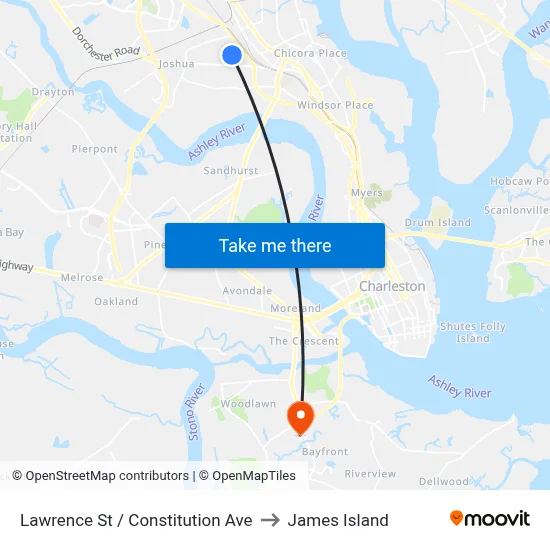 Lawrence St / Constitution Ave to James Island map
