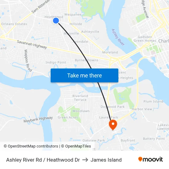Ashley River Rd / Heathwood Dr to James Island map