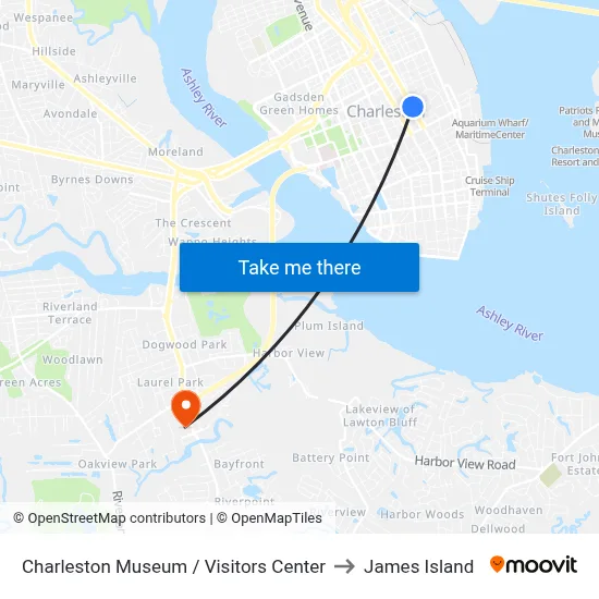Charleston Museum / Visitors Center to James Island map
