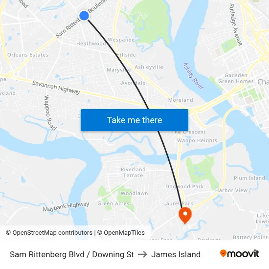 Sam Rittenberg Blvd / Downing St to James Island map