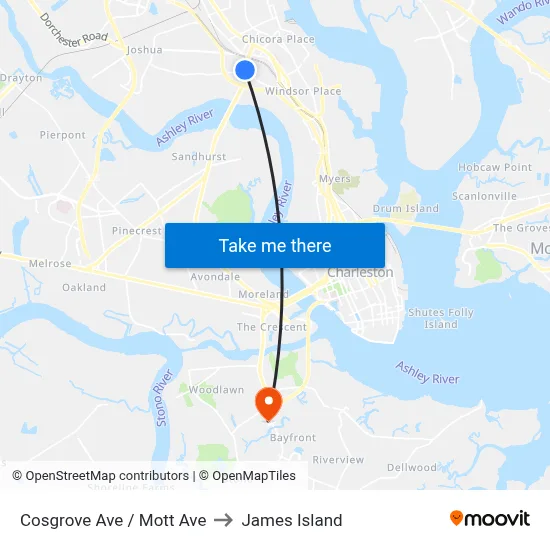 Cosgrove Ave / Mott Ave to James Island map