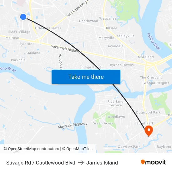 Savage Rd / Castlewood Blvd to James Island map