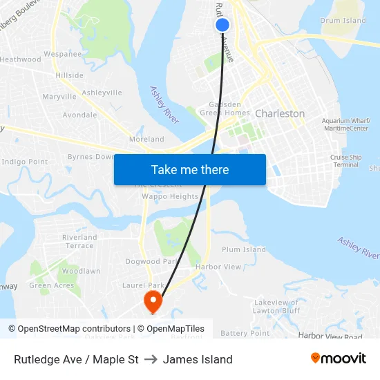 Rutledge Ave / Maple St to James Island map