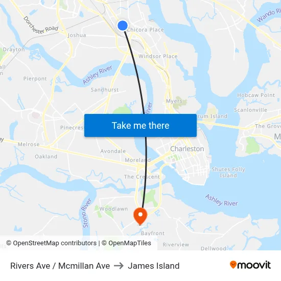 Rivers Ave / Mcmillan Ave to James Island map