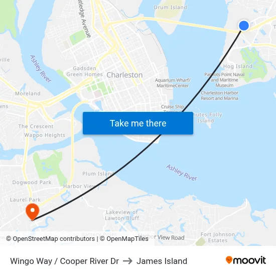 Wingo Way / Cooper River Dr to James Island map