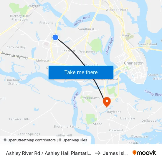 Ashley River Rd / Ashley Hall Plantation Rd to James Island map