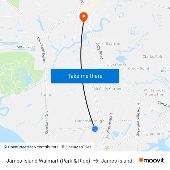 James Island Walmart (Park & Ride) to James Island map