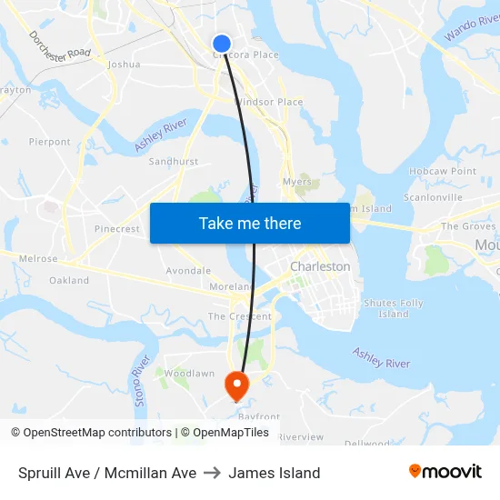 Spruill Ave / Mcmillan Ave to James Island map