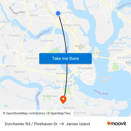 Dorchester Rd / Pinehaven Dr to James Island map