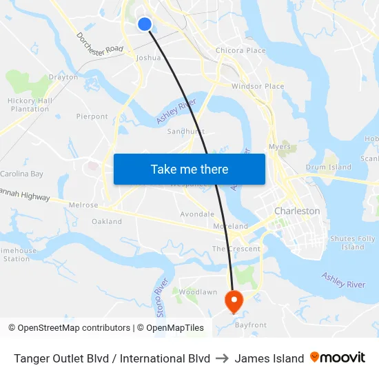 Tanger Outlet Blvd / International Blvd to James Island map