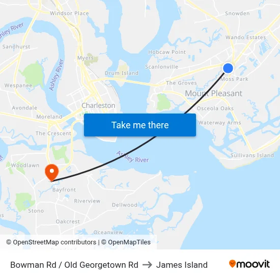 Bowman Rd / Old Georgetown Rd to James Island map