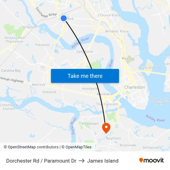 Dorchester Rd / Paramount Dr to James Island map