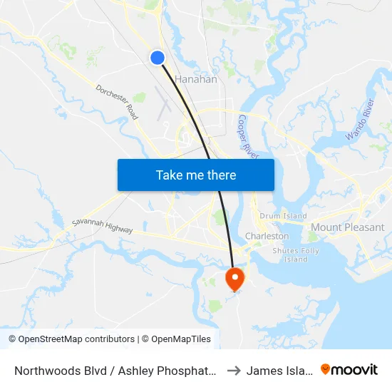 Northwoods Blvd / Ashley Phosphate Rd to James Island map