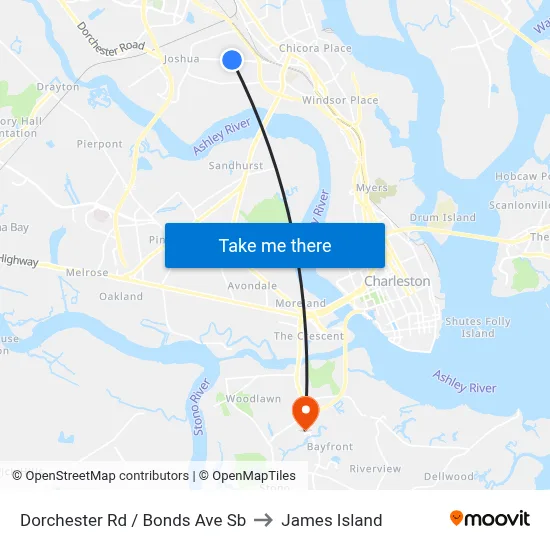 Dorchester Rd / Bonds Ave Sb to James Island map