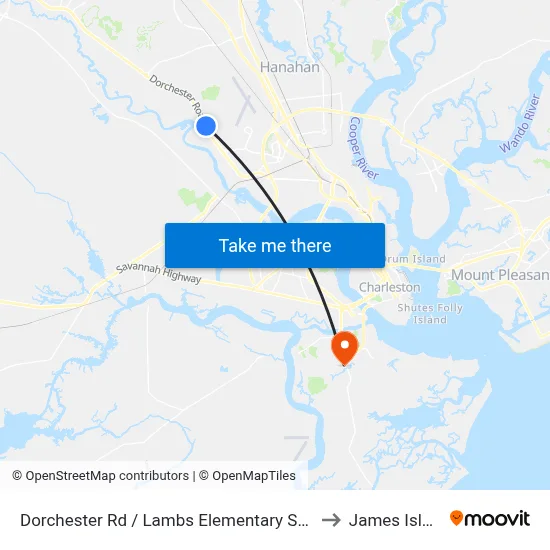 Dorchester Rd / Lambs Elementary School to James Island map