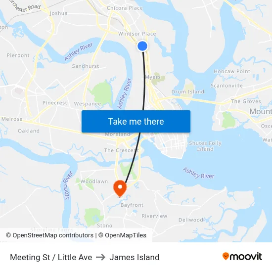 Meeting St / Little Ave to James Island map