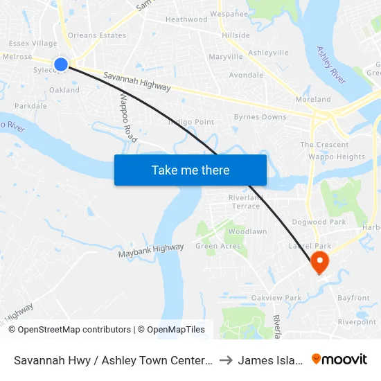 Savannah Hwy / Ashley Town Center Dr to James Island map