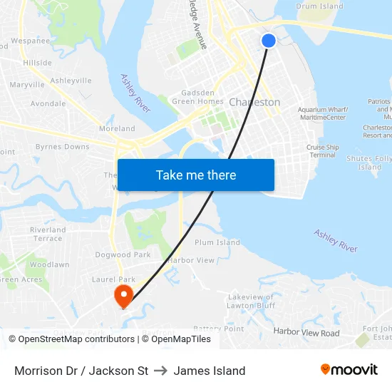 Morrison Dr / Jackson St to James Island map