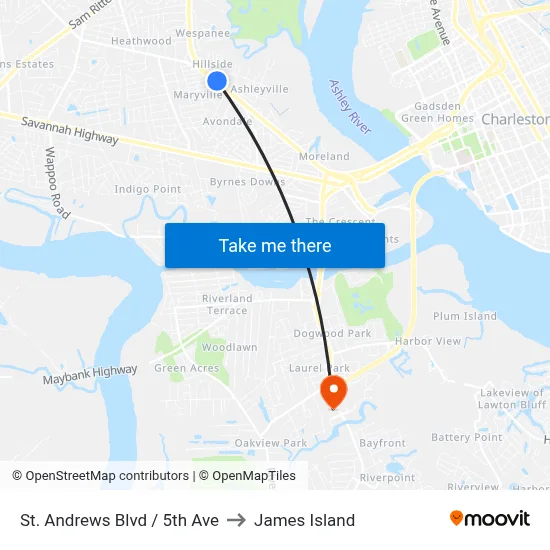 St. Andrews Blvd / 5th Ave to James Island map