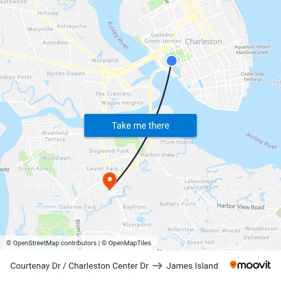 Courtenay Dr / Charleston Center Dr to James Island map
