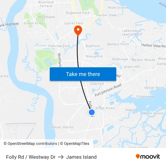 Folly Rd / Westway Dr to James Island map