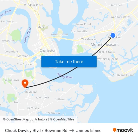Chuck Dawley Blvd / Bowman Rd to James Island map