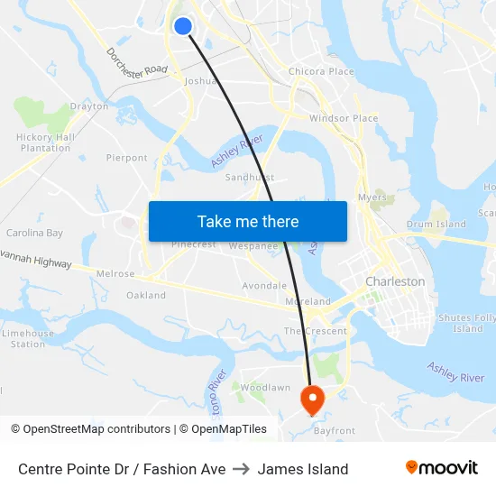 Centre Pointe Dr / Fashion Ave to James Island map