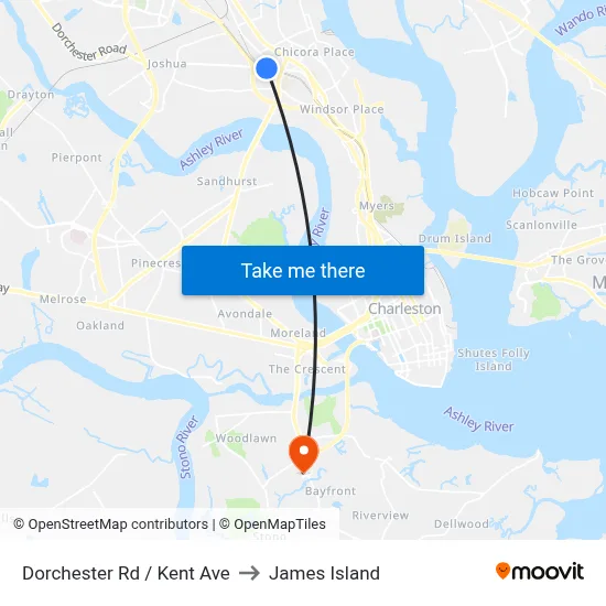 Dorchester Rd / Kent Ave to James Island map