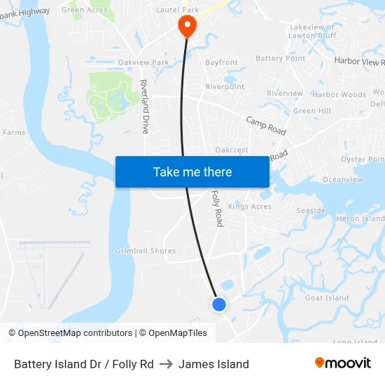 Battery Island Dr / Folly Rd to James Island map