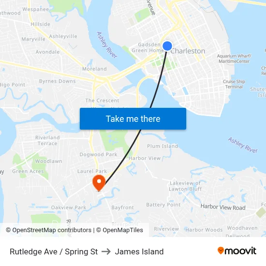 Rutledge Ave / Spring St to James Island map