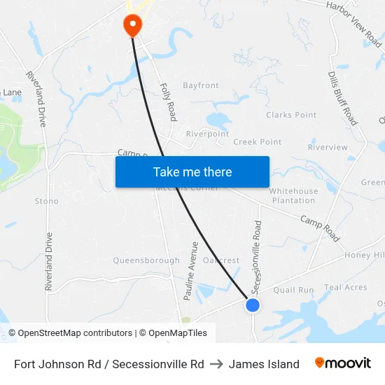 Fort Johnson Rd / Secessionville Rd to James Island map