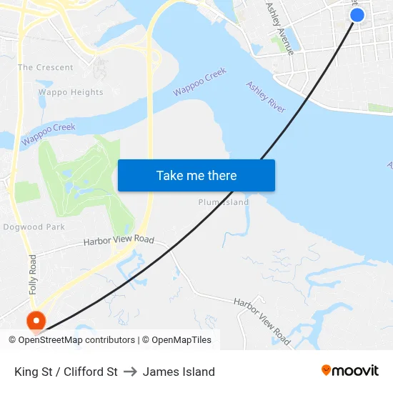 King St / Clifford St to James Island map