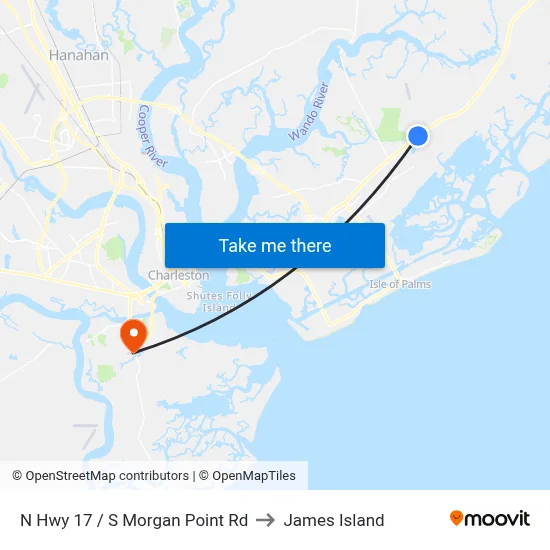 N Hwy 17 / S Morgan Point Rd to James Island map