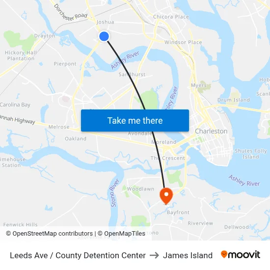 Leeds Ave / County Detention Center to James Island map