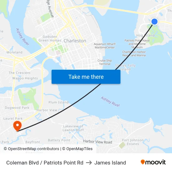 Coleman Blvd / Patriots Point Rd to James Island map