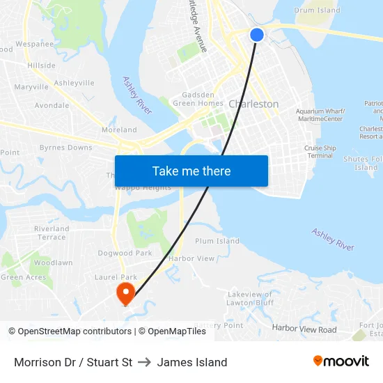 Morrison Dr / Stuart St to James Island map