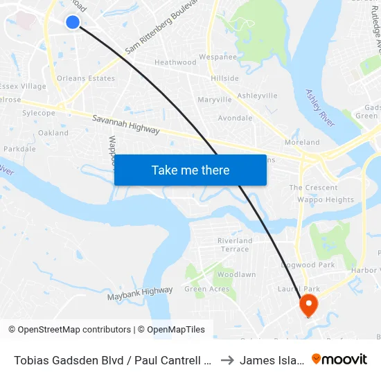 Tobias Gadsden Blvd / Paul Cantrell Blvd to James Island map