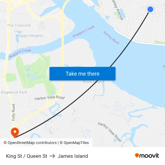 King St / Queen St to James Island map