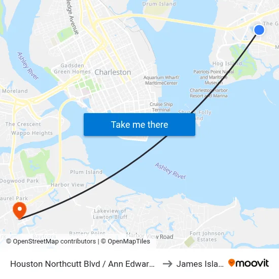 Houston Northcutt Blvd / Ann Edwards Ln to James Island map