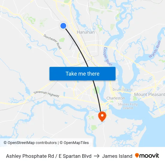 Ashley Phosphate Rd / E Spartan Blvd to James Island map