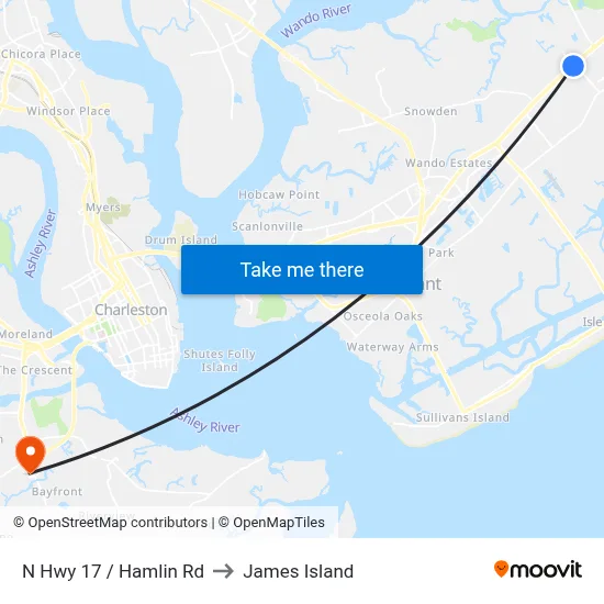 N Hwy 17 / Hamlin Rd to James Island map