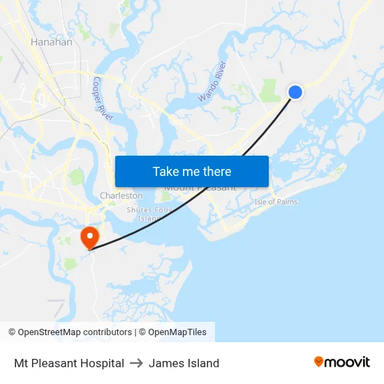Mt Pleasant Hospital to James Island map