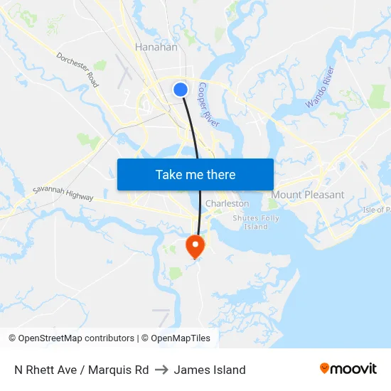 N Rhett Ave / Marquis Rd to James Island map
