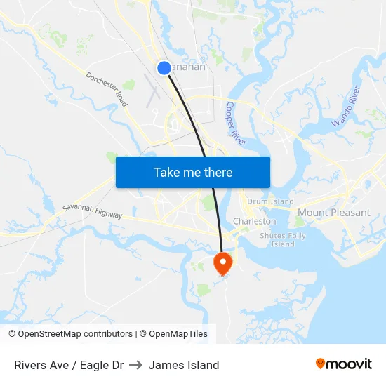 Rivers Ave / Eagle Dr to James Island map