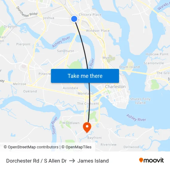 Dorchester Rd / S Allen Dr to James Island map